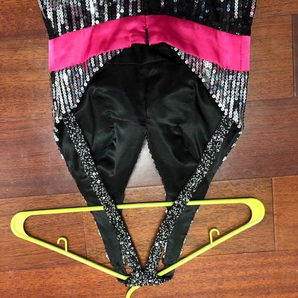 Black and Silver Halter Gown with Hot Pink Band - Picture 6 of 7